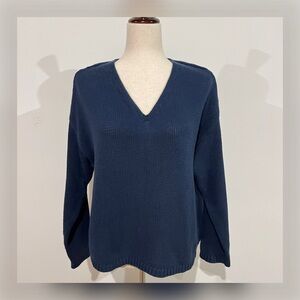 Magaschoni Deep Blue Cotton V-Neck Sweater